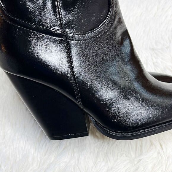 Forever 21 Huntington Black Faux Leather Western Boots Silver Tipped NWT Size 6 - Picture 4 of 7